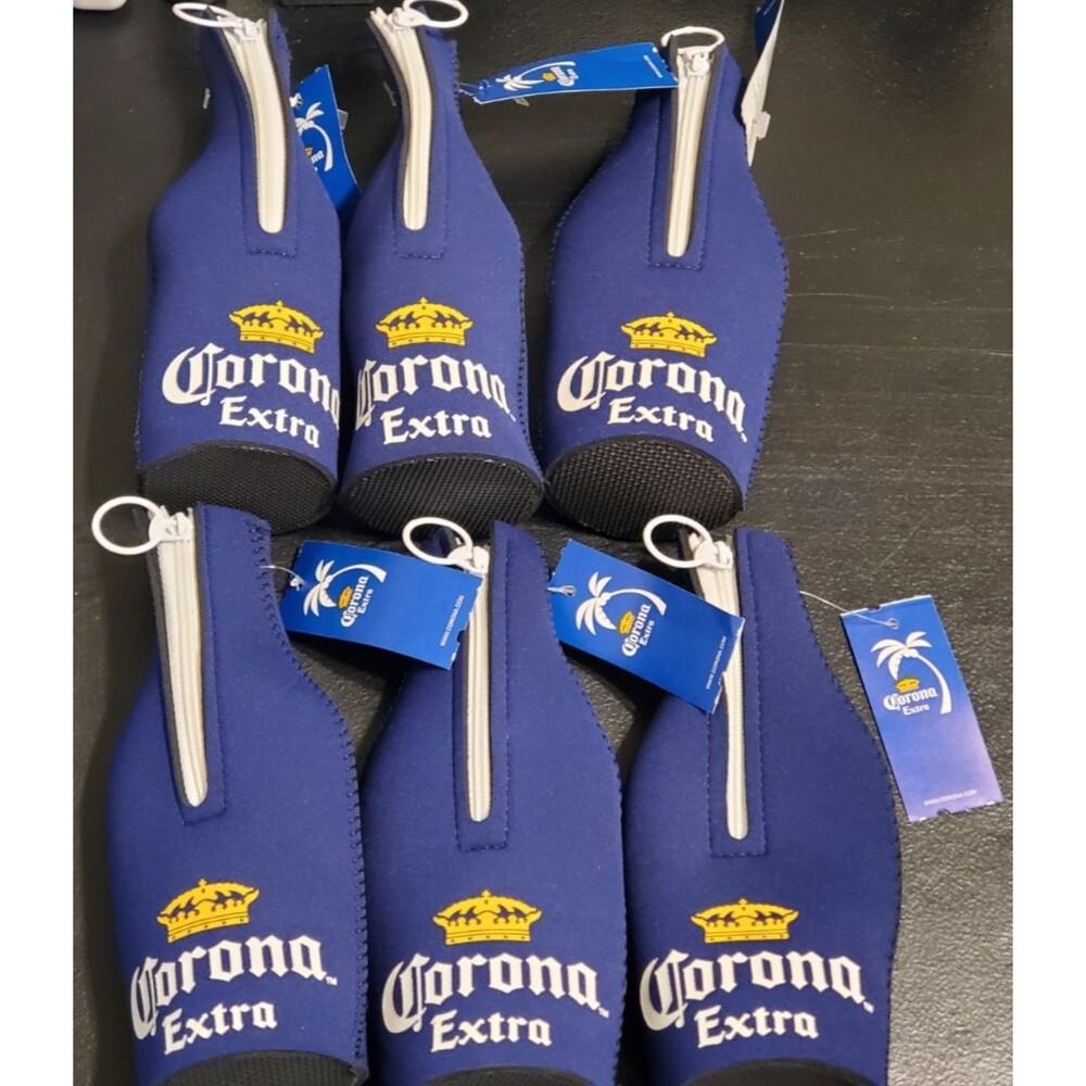 LOT of (6) Corona Extra Beer Bottle Zip-Up Zipper Coozie Hugger - NEW W/TAGS